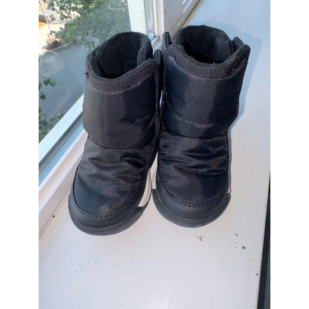 Sorel Whitney Snow Boots Nylon Waterproof Hook Loop Winter Kids Black